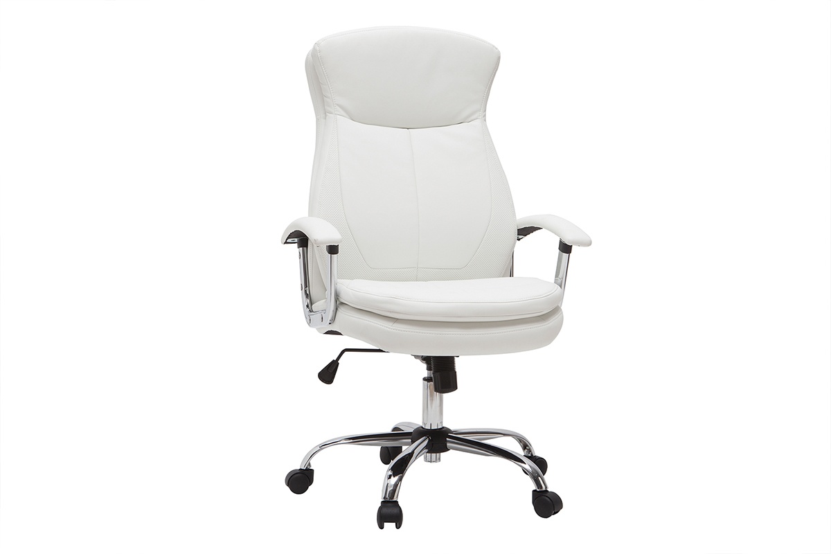 Fauteuil de bureau à roulettes design blanc et acier chromé WALL STREET