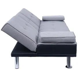 Mendler 3er-Sofa HWC-F60, Couch Schlafsofa Gästebett, Tassenhalter verstellbar 97x166cm ~ Kunstleder/Textil, schwarz/hellgrau