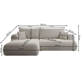 Selsey Ecksofa mit Schlaffunktion ¦ grau ¦ Maße (cm): B: 260 H: 93