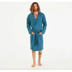 Bademantel Herren kompakt Kapuze Mikrofaser - blau 2XL