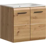 Waschbeckenunterschrank WELLTIME "FLORENZ, Breite 60 cm, inkl. Waschbecken, hängende Montage", artisan oak nb, B:60cm H:53cm T:46cm, Holzwerkstoff, MDF, Schränke, Waschbeckenunterschrank, hochwertige MDF Front, Griff schwarz, Badschrank, Bad