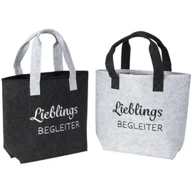 MF 2er Set Filz-Taschen Lieblings-Begleiter in Hellgrau und Schwarz – Perfekt für den Alltag und Einkauf, - Grau