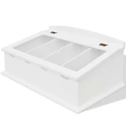 vidaXL Besteckschublade, MDF, Weiß, Barocker Stil, 4 Ablagefächern, mit Glasdeckel