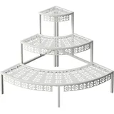 3 Stufen Metall Blumentreppe, Pflanzentreppe Blumenbank, Pflanzenregal Blumenregal, Pflanzenständer für Garten Balkon Indoor Outdoor, Multifunktionales Blumenregal mit Großer Kapazität, Rund, Weiß