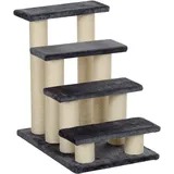 Tiertreppe  4-stufen Hundetreppe & Kätzchentreppe, Weicher Plüsch, Grau, 60x40,5x59cm