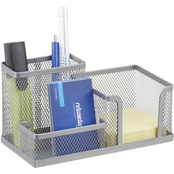 relaxdays Stiftehalter mit Zettelhalter Mesh-Design silber
