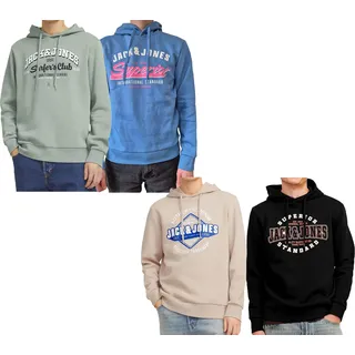 JACK & JONES Herren Kapuzen-Pullover Baumwoll-Pullover mit JACK & JONES Schriftzug Langarm-Shirt 12255617 Beige, Hellblau, Lindgrün oder Schwarz - S