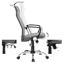Songmics Bürostuhl, ergonomischer Schreibtischstuhl, Drehstuhl, gepolsterter Sitz, höhenverstellbar und neigbar, bis 120 kg belastbar, grau Stoff, mit Kopfstütze,