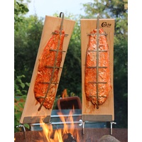 Czaja Feuerschalen® Flammlachsbretter für Feuerschalen, 2er Set Räucherbrett aus Buchenholz incl. stabilen Edelstahl Halterungen