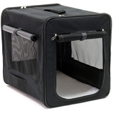 Wiltec Faltbare Transportbox für Hunde, Katzen S (42x36x41 cm), robust, leicht, sicher, Hundebox mit entnehmbarem Kissen, Schwarz
