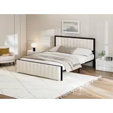 KLAM HOME Polsterbett Metallbett 140/160x200-cm mit klappbarer 39cm Endbank mit Stauraum (Jugendbett Doppelbett Samt Bettgestell aus Eisen), für Jugendliche und Erwachsene beige 140 cm