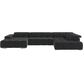 Cotta Wohnlandschaft COTTA "Orion U-Form, B: 409 cm", charcoal, B:409cm H:73cm T:225cm, 100% Polyester, Sofas, Wohnlandschaft, mit Kopfteilverstellung & 6 Nierenkissen