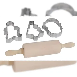 Koopmann International Mini Weihnachts-Back-Set mit Nudelholz und 3 Ausstechformen Teigrolle Plätzchen
