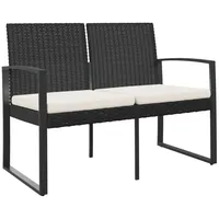 Furnicato Gartenbank 2-Sitzer mit Kissen Schwarz PP-Rattan