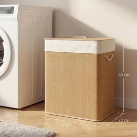 Homcom Bambus Wäschekorb mit Deckel 100 L Wäschesammler mit Seilgriffen, herausnehmbarer Wäschesack, Laundry Baskets Wäschesortierer für Waschküche Schlafzimmer Badezimmer Braun