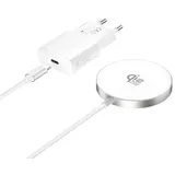 4smarts Kabelloses Ladegerät Qi2/ MagSafe-kompat 25W,1,5m weiß inkl. 30W Netzteil