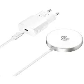 4smarts Kabelloses Ladegerät Qi2/ MagSafe-kompat 25W,1,5m weiß inkl. 30W Netzteil