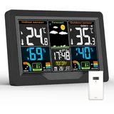 Wetterstation Funk mit Außensensor, Multifunktionale Wetterstation Funk Digital Thermometer Hygrometer Außen Innen Raumthermometer Hydrometer für Haus Büro mit Wettervorhersage, DCF Funkuhr