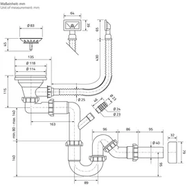 ML-Design Spülbecken Edelstahl 50x40 cm, Anthrazit, Eckig, 1 Becken, mit Ab- und Überlaufgarnitur, Einzelbecken Mit Siphon,