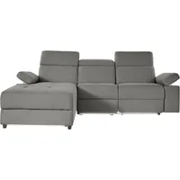 Ecksofa PLACES OF STYLE "Kilado, L-Form" Sofas Gr. B/H/T: 259cm x 98cm x 163cm, Struktur fein, Recamiere links, manuelle Relaxfunktion auf Seite gegenüber der Recamiere, grau mit Relaxfunktion, verstellbarer Armlehne, Kopfteilverstellung