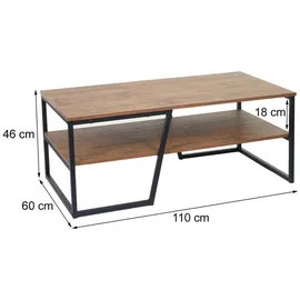 MCW Couchtisch MCW-A27, Wohnzimmertisch Beistelltisch Sofatisch, Ablage Metall 3D-Struktur 46x110x60cm, Wildeiche-Optik