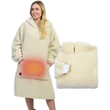 NorthHeat Beheizter Kuschel Hoodie | flauschige Ärmel Decke beheizbar | für Freundin oder Mama | Kuschelpullover & Deckenpullover (Polyester-Mischung, Braun beheizt) - 5XL