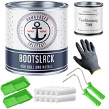 Hamburger Lack-Profi Bootslack SEIDENMATT für Holz und Metall Fenstergrau RAL 7040 Grau Yachtlack Yachtfarbe Bootsfarbe mit Lackier-SET (X300) und Verdünnung (1 L) (2,5 L)