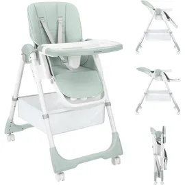 KIKKABOO Hochstuhl, Kikka boo Kinderhochstuhl Spicy+ faltbar höhenverstellbar Fußstütze Räder Korb grün