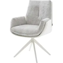 DeLife Drehstuhl Clea-Flex Materialmix Echtleder Weiß-Silbergrau Kreuzgestell breit Weiß 360° drehbar Wippfunktion, Esszimmerstühle