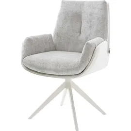 DeLife Drehstuhl Clea-Flex Materialmix Echtleder Weiß-Silbergrau Kreuzgestell breit Weiß 360° drehbar Wippfunktion, Esszimmerstühle