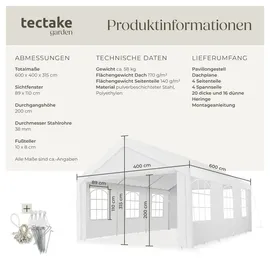 Tectake Pavillon 6 x 4 m mit Seitenteile weiß