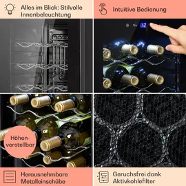 Klarstein Shiraz 15 Slim Uno Weinkühlschrank 44l Touch-Bedienfeld 5-18°C Schwarz