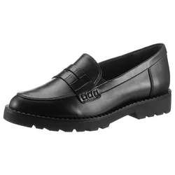 Slipper TAMARIS, Damen, Gr. 40, schwarz, Lederimitat, klassisch, Schuhe Loafer Slipper, mit dezenter Krokoprägung, schmale Form