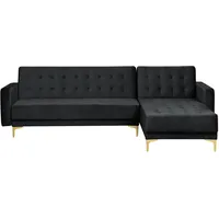 Beliani Ecksofa linksseitig Samtstoff schwarz mit goldenen Beinen Schlaffunktion ABERDEEN