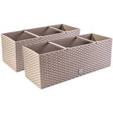 PAFEN 2X Blumenkasten Blumentopf Rattan-Optik Pflanztopf Balkonkasten Pflanzkästen, Mocca