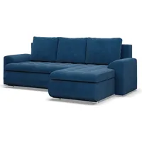 Rechts Ecksofa mit Schlaffunktion, Cord - Dunkelblau - Königsblau