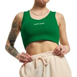 Sixth June Damen Baumwoll-Top geripptes Crop-Top Sommer-Top W33816KTO-GREE Grün - S