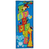Relaxdays Kinderteppich Hüpfkästchen, mit Tieren Blau,Gelb,Grün