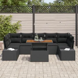 vidaXL Garten Essgruppe mit Kissen 8-Tlg Schwarz und Braun 3349932