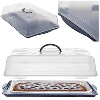 KADAX Kuchenbehälter 46 x 30 x 10,5 cm, Rechteckige Transportbox für Kuchen, Kuchentransportbox mit Deckel, Kuchenbox, Tortentransportbox, Tortenbehälter (Blau)