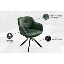 Riess-Ambiente Stuhl EUPHORIA dunkelgrün Samt mit Armlehne Metallgestell schwarz