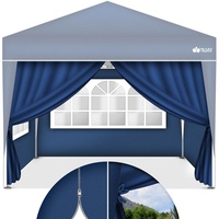 tillvex® 4X Seitenwand blau für Pavillon 3x3m & 3x6m | Faltpavillon Seitenteile wasserabweisend | Seitenfenster & Reißverschluss | Seitenwände ...