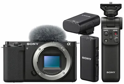 Sony Vlog-Kamera Alpha ZV-E10 + Bluetooth Griff GP-VPT2BT + ECM-W2BT Bluetooth-Mikrofon