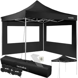 Tectake Faltpavillon 3 x 3 m inkl. 2 Seitenteile Schwarz