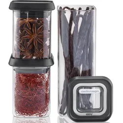 Vorratsdose GEFU "PANTRY mini", silber (schwarz, silber), Borosilikatglas, Lebensmittelaufbewahrungsbehälter, ideal für Gewürze, Kräuter und Tee