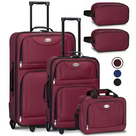 Juskys Trolley Kofferset Athen - 60 L, 2 Rollen, Weichschale, Handgepäck, Bordeaux