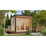 Karibu Saunahaus Außensauna Gartensauna Ares 3 unbehandelt Ofen 11 kW  externe Strg easy 38mm Massivholz 277x276x232 cm