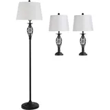 Homcom 3er-Lampenset 2 Tischlampe(ø38 x 158H cm) + 1 Stehlampe(ø30 x 62H cm) Metall, PS, Polyester, Baumwolle,