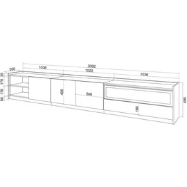 SKRAUT HOME Lowboard 310x50x37 cm Eiche Schwarz Holzwerkstoff