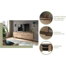 INOSIGN Lowboard INOSIGN "BALTIC, Breite 184cm, grifflose Fronten, Metall-Füße,4 Türen, 4 Fächer", viking oak nachbildung, basalt grau, B:184cm H:64cm T:40cm, FSC-zertifizierter Holzwerkstoff, Sideboards, Lowboard, TV-Möbel, TV-Schrank, TV-Lowboard, Mediaboard
